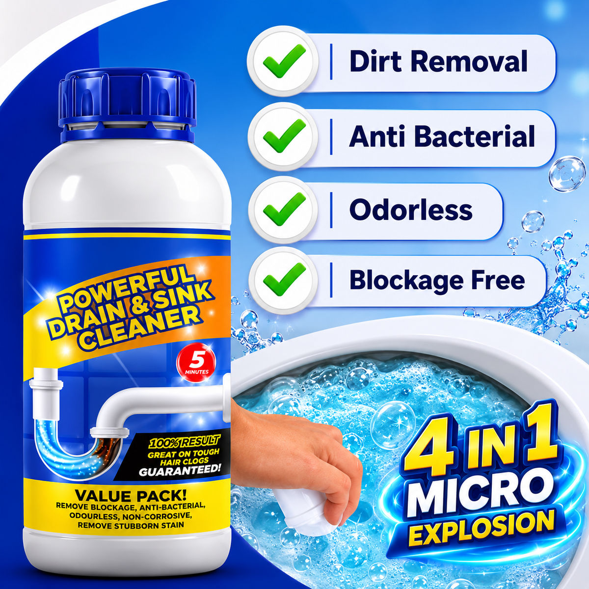 Sanitizo Drain Clog Remover Sink Pipe Cleaner 100gm Each (Pack Of 4) (PL)