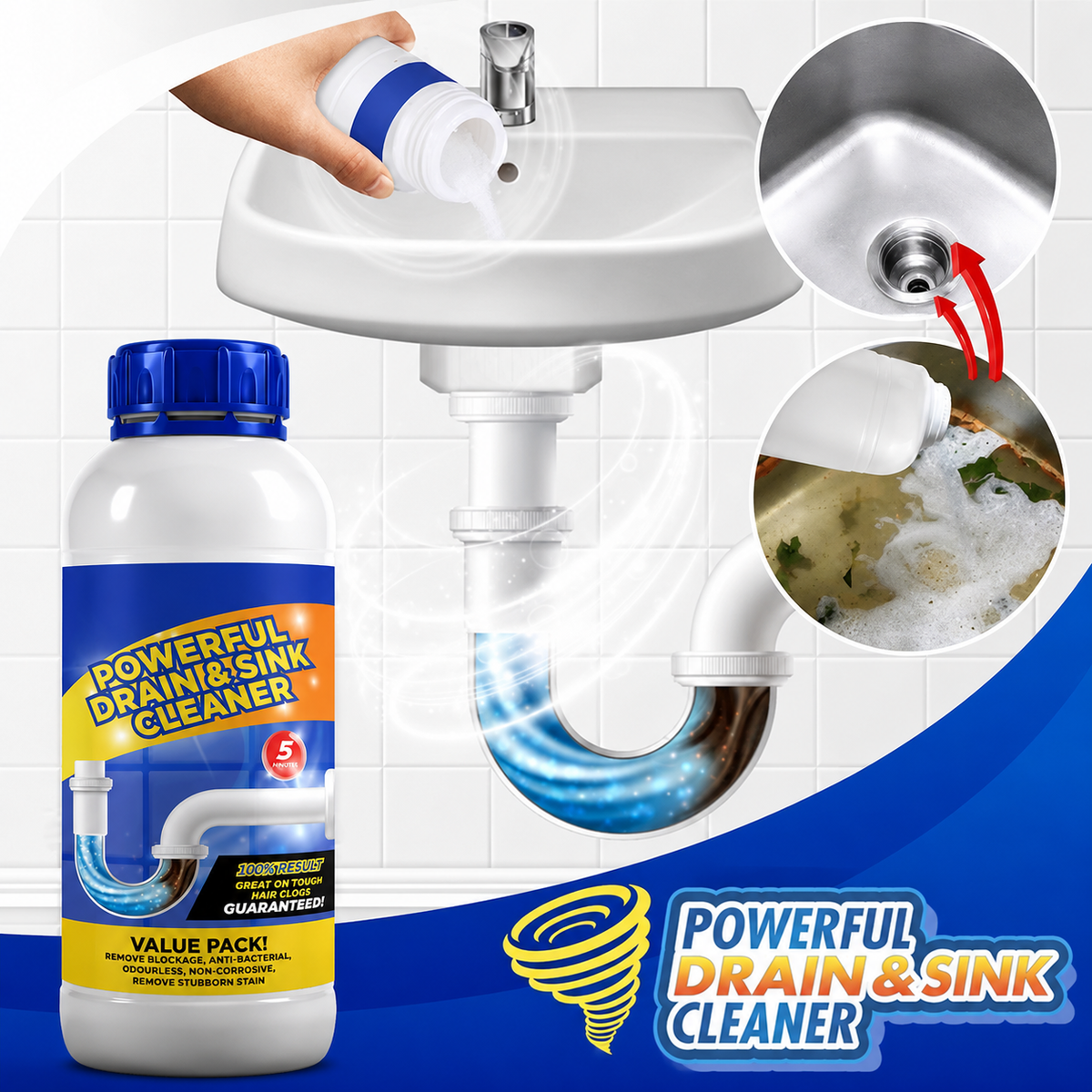 Sanitizo Drain Clog Remover Sink Pipe Cleaner 100gm Each (Pack Of 4) (PL)